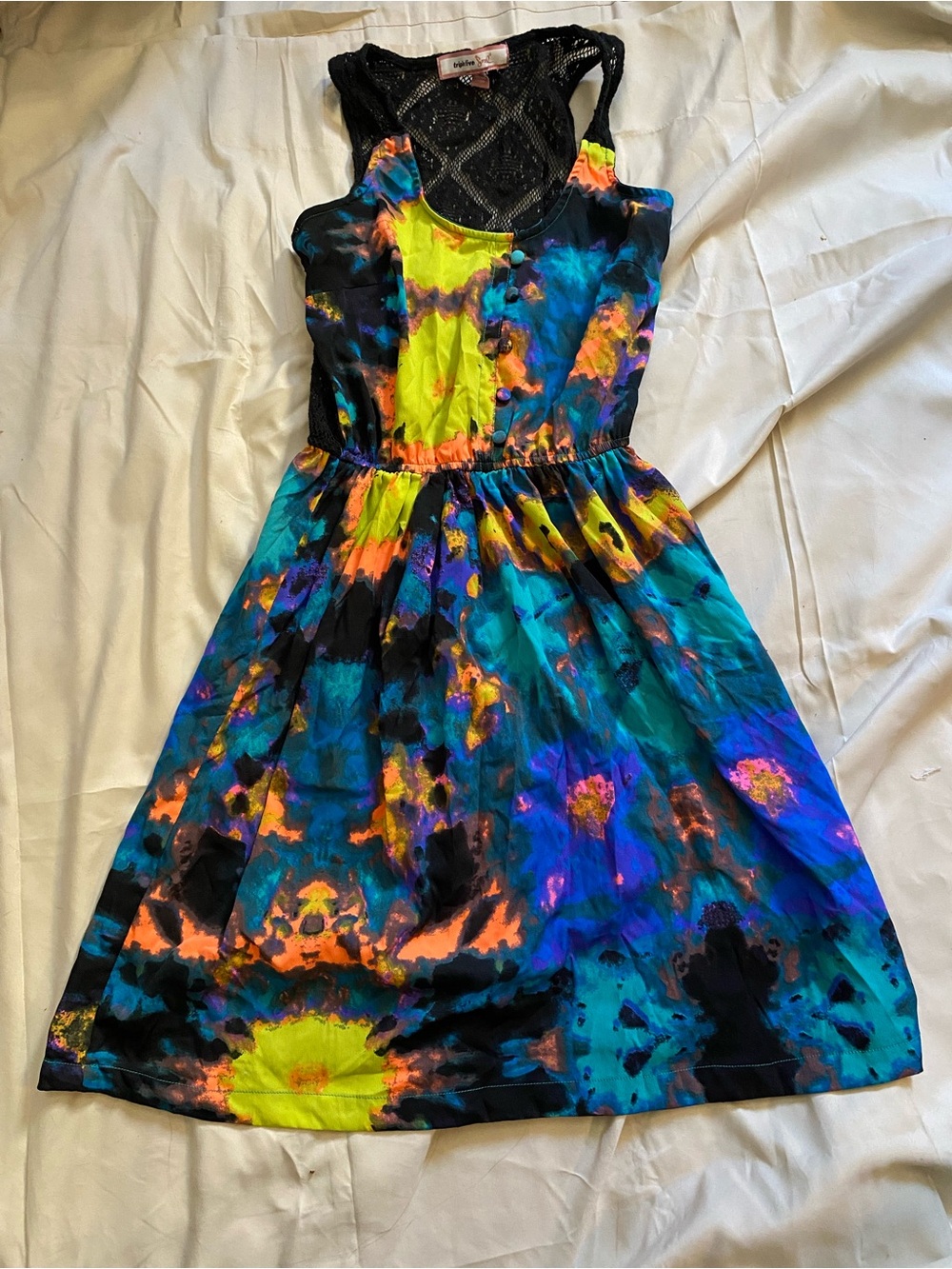 Triple Five Soul Neon Tie-Dye Sleeveless Dress - Black, Blue, Yellow, Orange